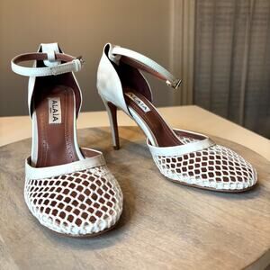 NEW Alaïa White Mesh Ankle Strap Heels Pumps Italy Leather Women's EU 36 US 5.5